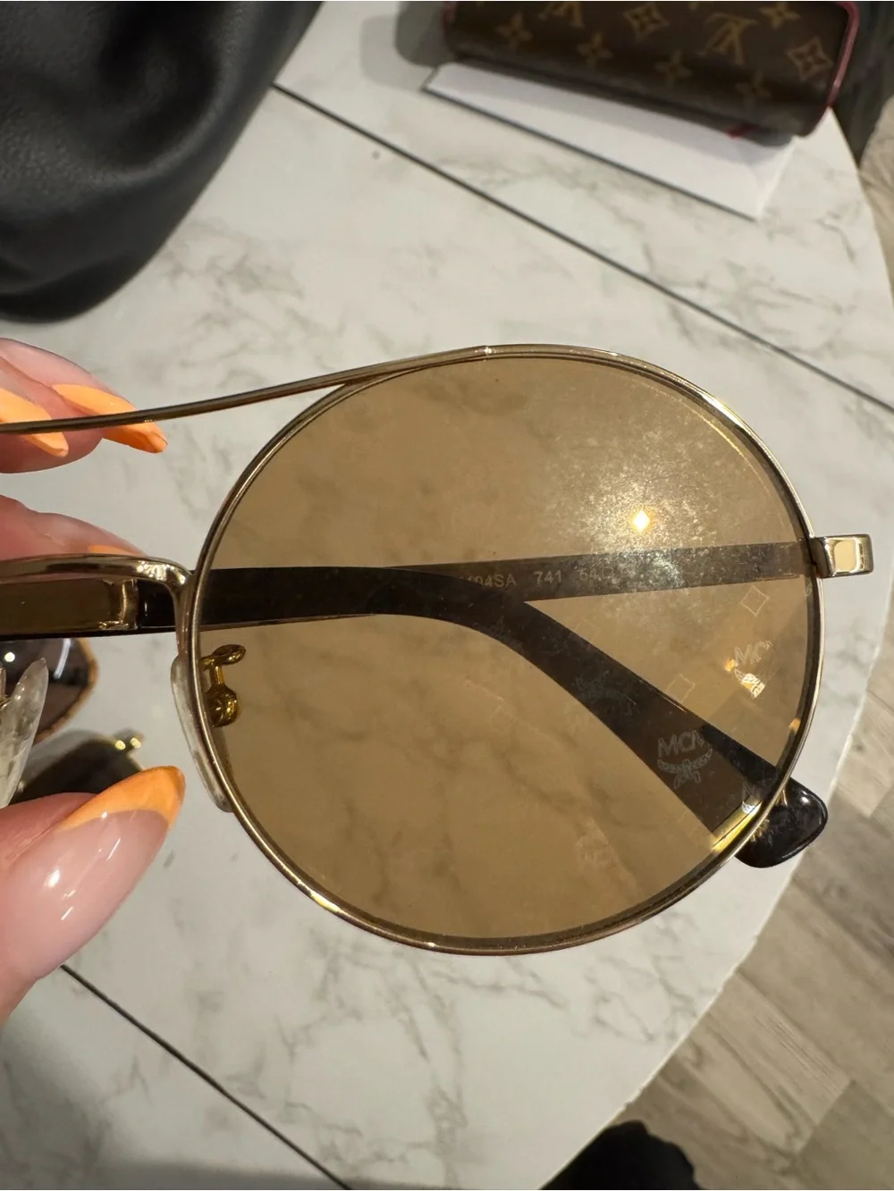 MCM Gold Round Metal Sunglasses, Monogrammed Lenses